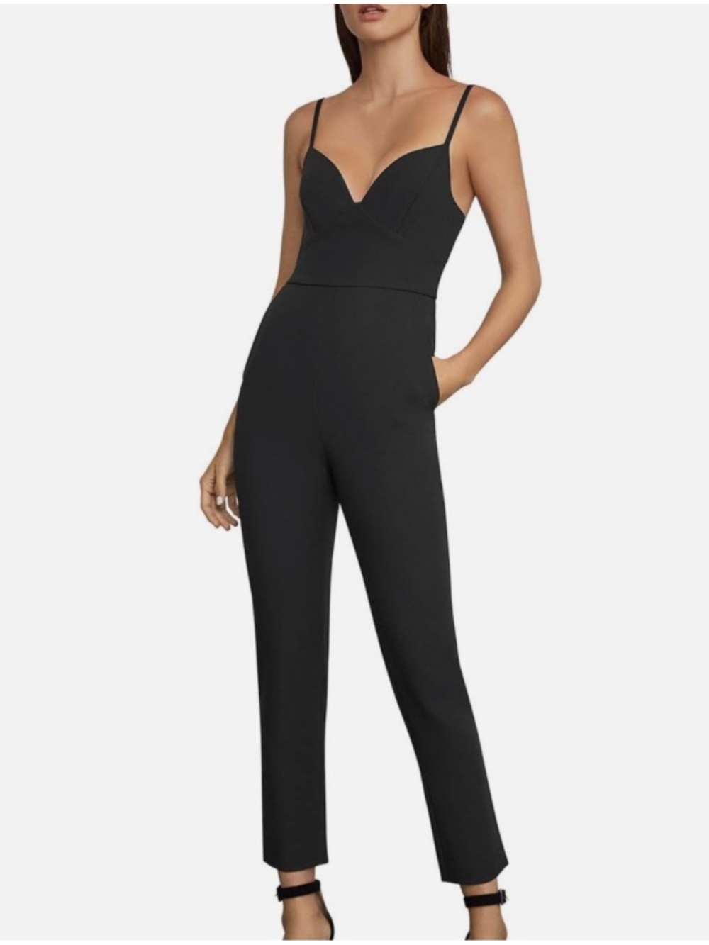 BCBGMaxAzria Black Spaghetti-Strap Jumpsuit